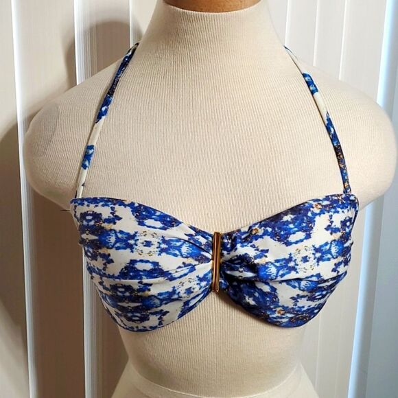VIX Paulhermonny bathing suit top. Blue & gold. Tie in back. Large, sexy - Picture 1 of 10